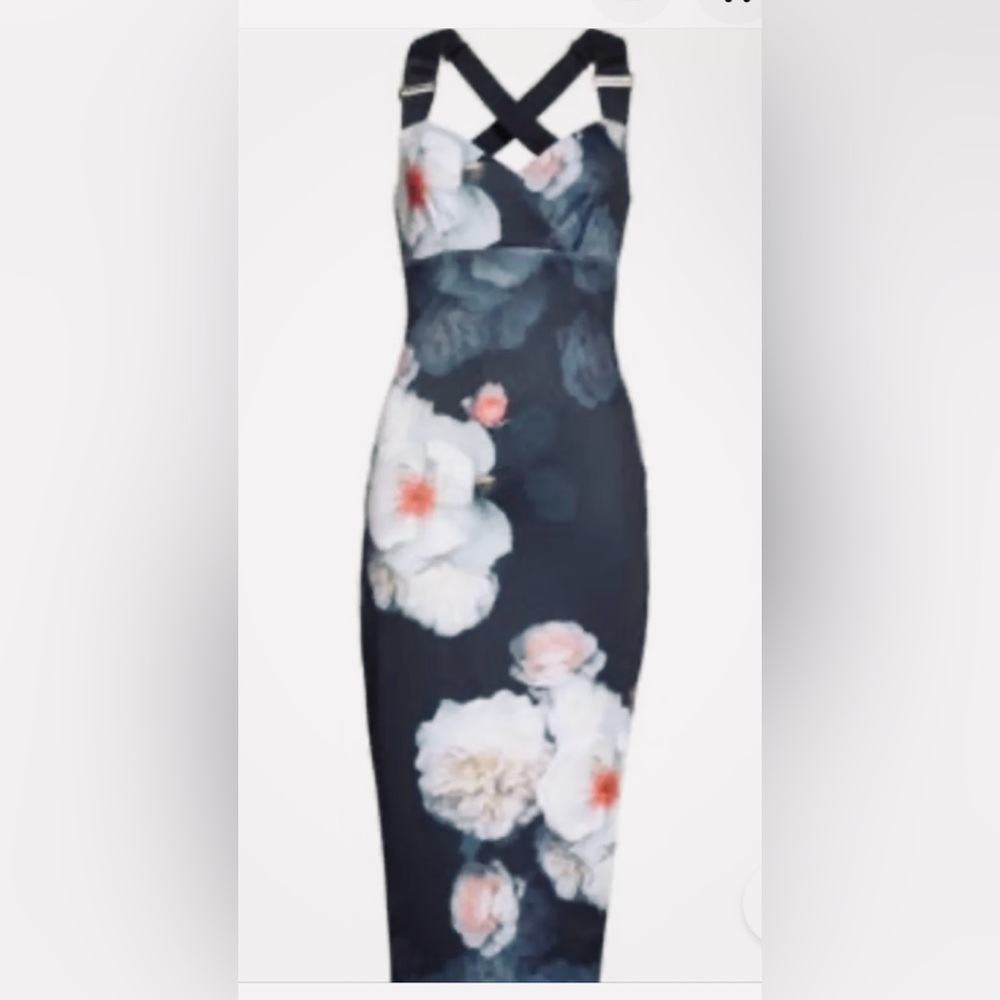 Ted Baker Teeki Chelsea Sheath floral rose gold buckle Drosgrain strap dress